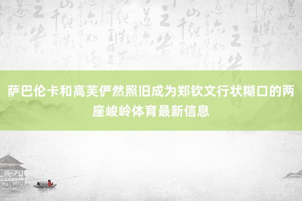 萨巴伦卡和高芙俨然照旧成为郑钦文行状糊口的两座峻岭体育最新信息